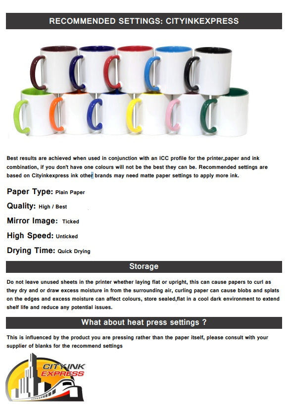 Sublimation Paper for Epson XP-3205 – 128gsm White Transfer Sheets (A4 & Mug)
by Cityinkexpress
